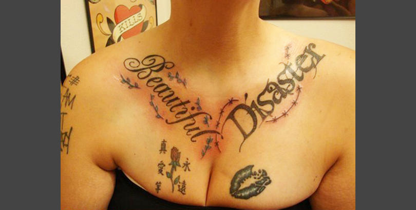 beautiful disaster chest tattoo, beautiful disaster cleavage tattoo, cleavage tattoo, beautiful disaster tattoo, chest tattoo, chest tattoos, boob tattoo, boob tattoos, breast tattoos, cleavage tattoos